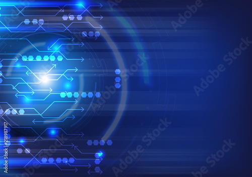 Hi-tech circuit lines with hexagons data, vector technology concept