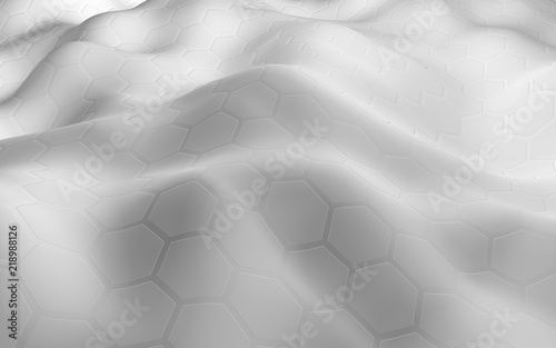 White honeycomb with a gradient color on a light background. Perspective view on polygon look like honeycomb. Wavy surface. Isometric geometry. 3D illustration photo