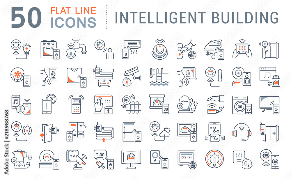 Set Vector Line Icons of Intelligent Building. Set Vector Line Icons of Intelligent Building.
