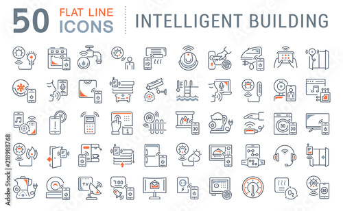 Set Vector Line Icons of Intelligent Building.