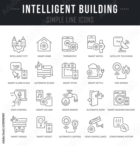 Set Vector Line Icons of Intelligent Building.