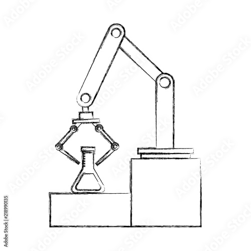 factory robotic arm with laboratory test tube vector illustration hand drawing