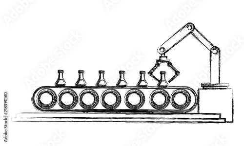 industrial factory robotic arm chemical test tube laboratory vector illustration hand drawing