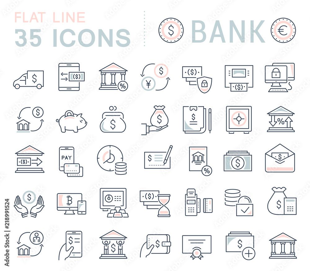 Set Vector Line Icons of Bank. Set Vector Line Icons of Bank.