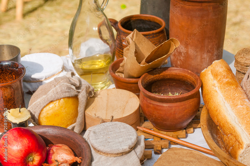 Table food outdoor with diet products Table food outdoor with diet products