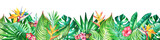 Background with watercolor tropical plants and flowers