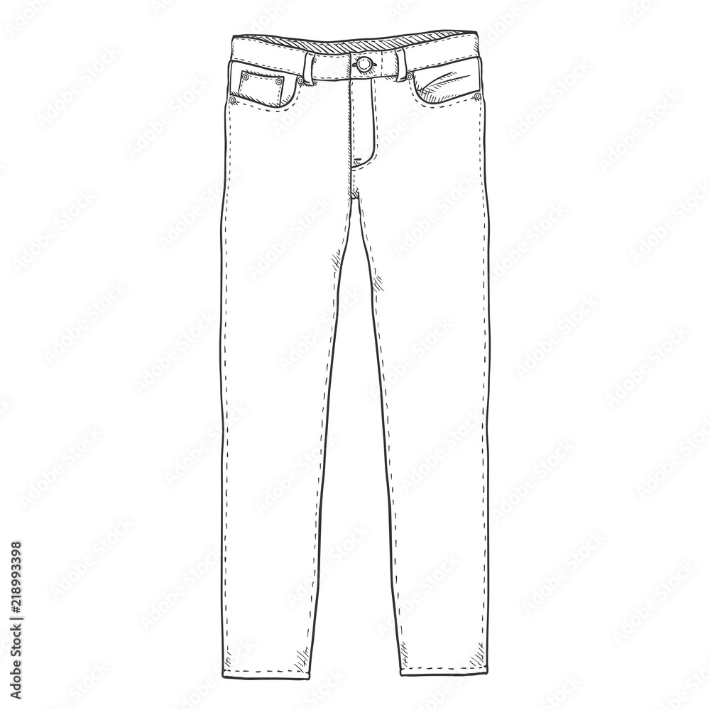 Vector Sketch Illustration - Denim Jeans on White Background Stock Vector |  Adobe Stock