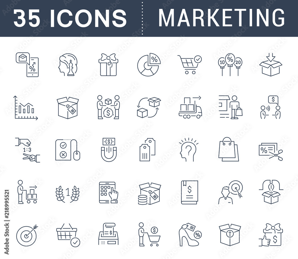 Set Vector Line Icons of Marketing. Set Vector Line Icons of Marketing.
