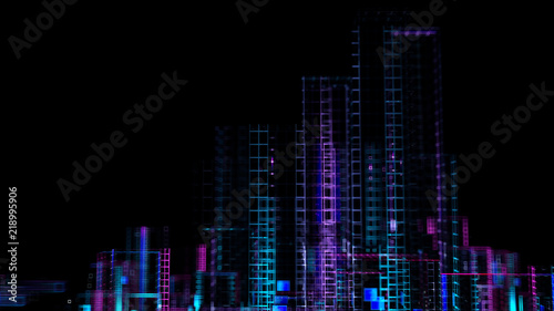 3d render abstract background. Digital city concept. Abstract complex structure of pseudo city.