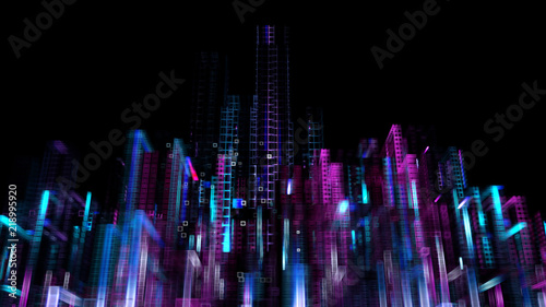 3d render abstract background. Digital city concept. Abstract complex structure of pseudo city.