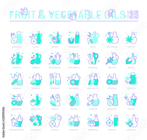 Set Blue Line Icons of Oils