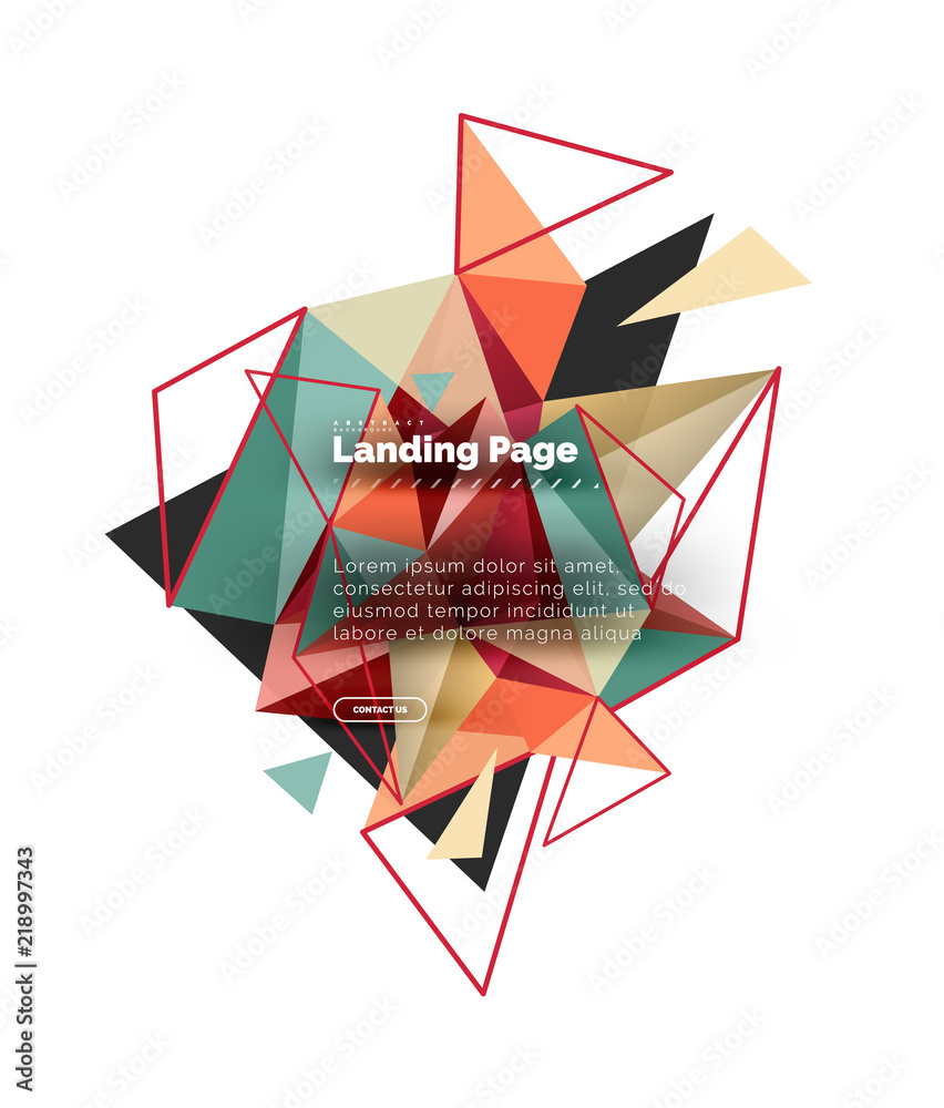 Triangular design abstract background, landing page. Low poly style colorful triangles on white Triangular design abstract background, landing page. Low poly style colorful triangles on white