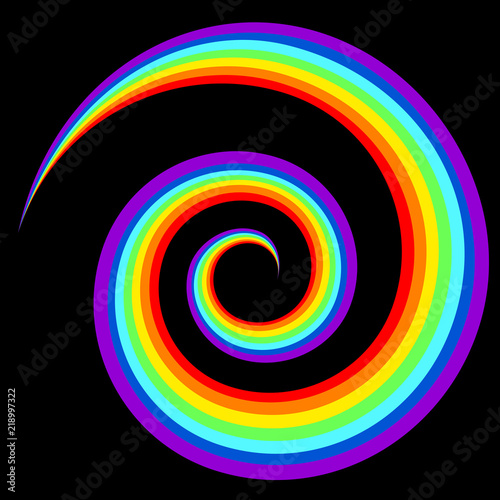 Rainbow swirl abstract figure in black background.