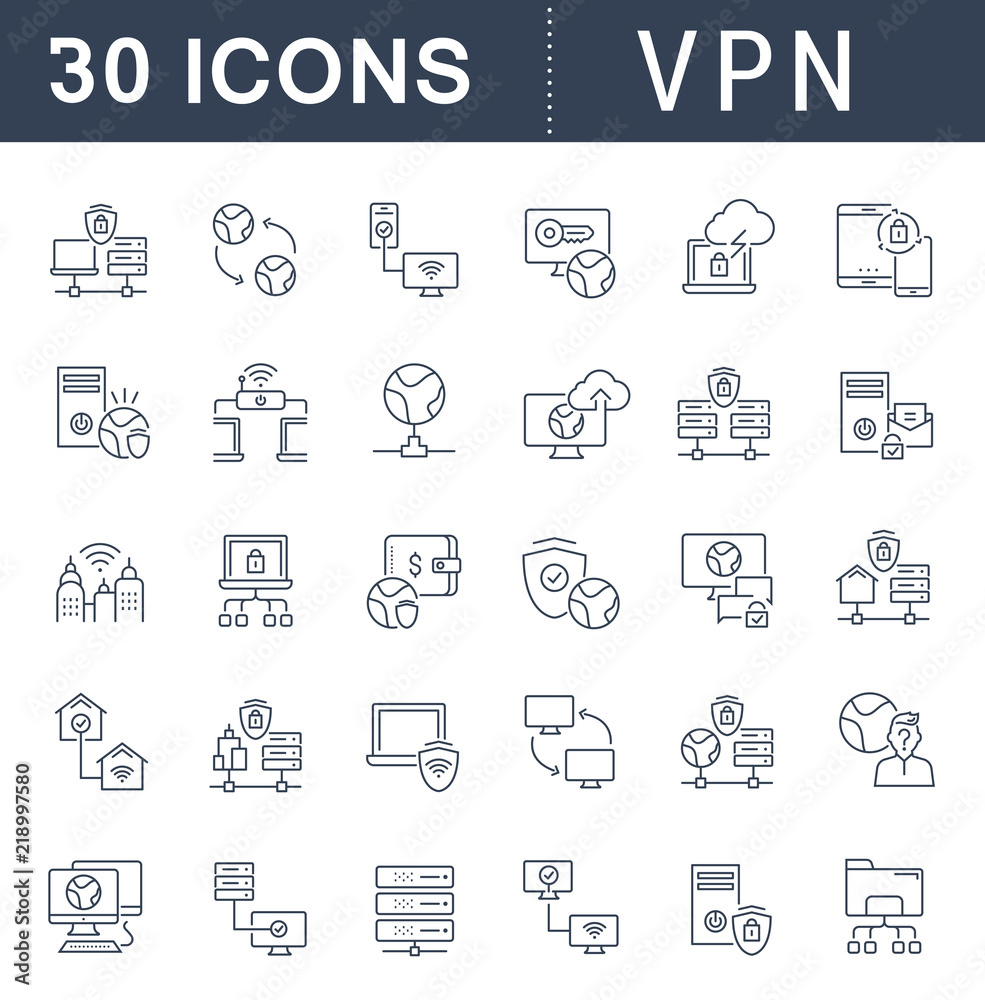 Set Vector Line Icons of VPN. Set Vector Line Icons of VPN.