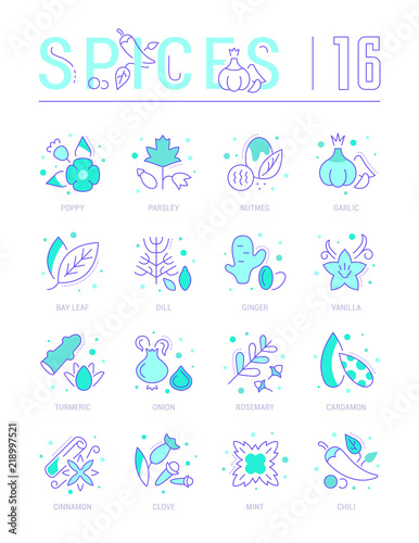 Set Blue Line Icons of Spices