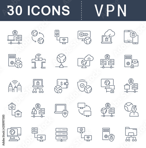 Set Vector Line Icons of VPN.