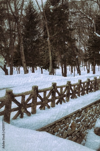 dibujo paseo en la nieve y bosque