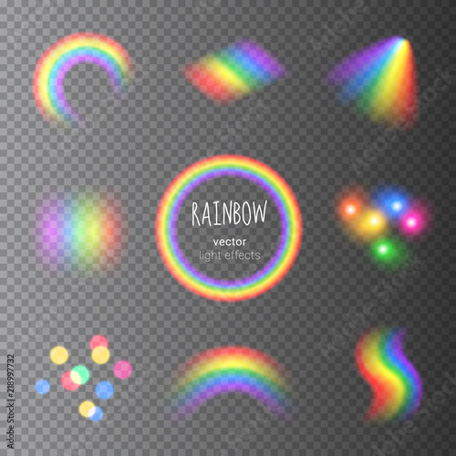 Vector collection of transparent colorful rainbow light effects