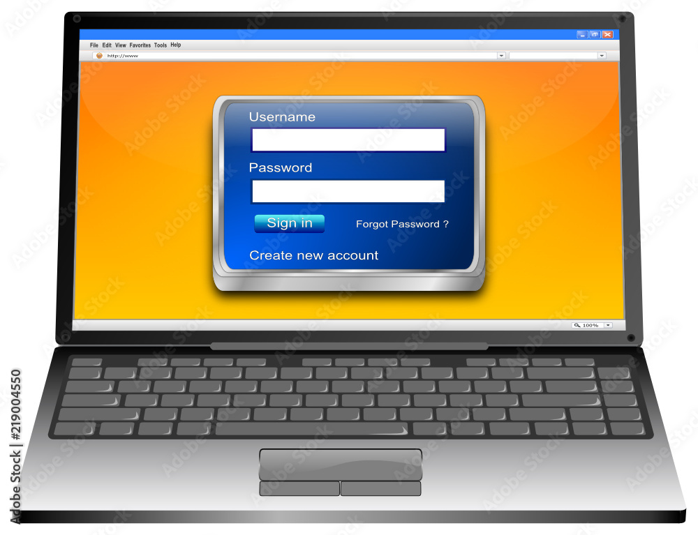 Laptop Computer with Login Screen - 3D illustration Laptop Computer with Login Screen - 3D illustration