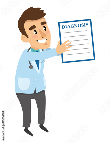 The doctor shows the paper with the diagnosis