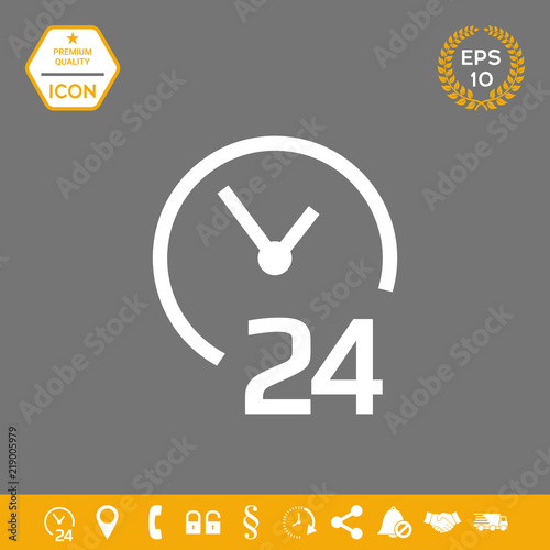 Open around the clock icon. Opening hours symbol icon