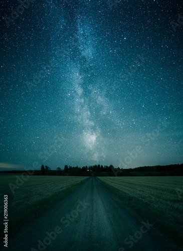 Milky Way at night over a country road