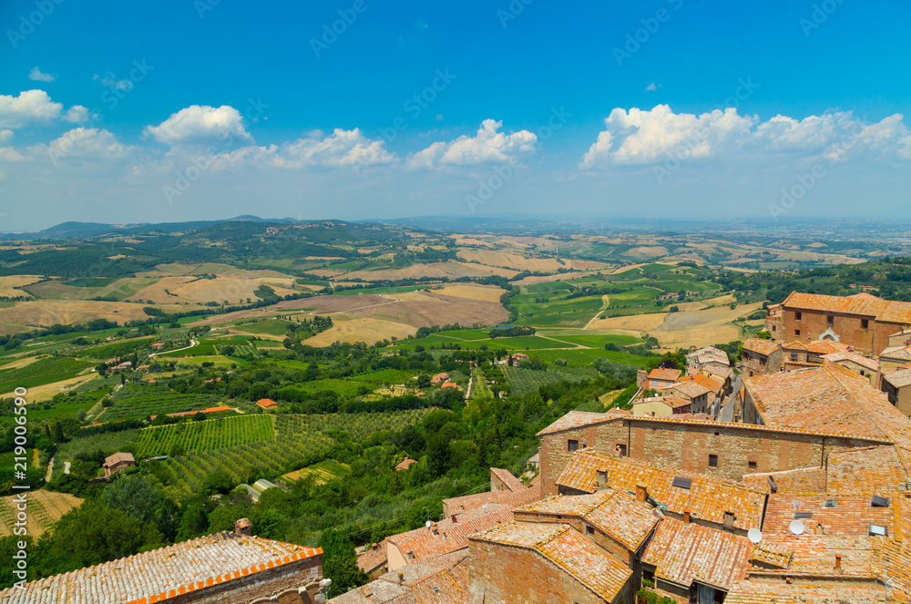 Roofs of Montepulciano on a sunny summer day in Italy