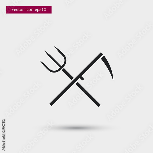 Pitchfork with scythe icon. Simple gardening element illustration. Vector symbol design from agriculture collection. Can be used in web and mobile.