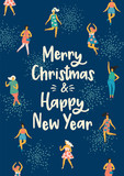Christmas and Happy New Year illustration with dancing women.