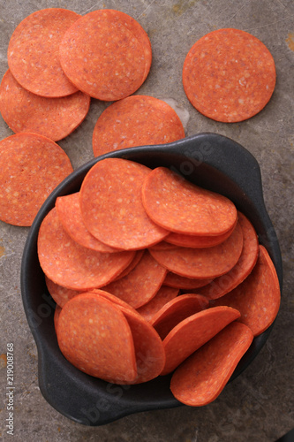 pepperoni slices in dish