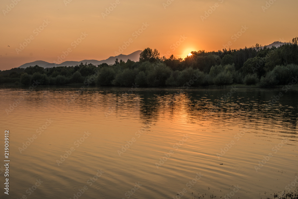 sunset over slovakian lake Liptovska Mara Liptov 
