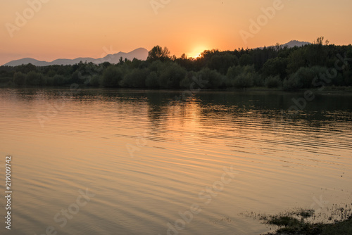 sunset over slovakian lake Liptovska Mara Liptov 