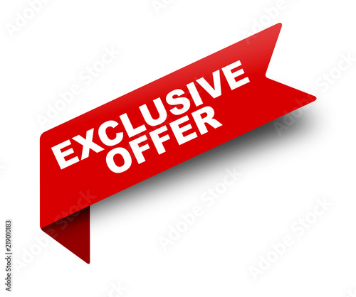 red vector banner ribbon exclusive offer