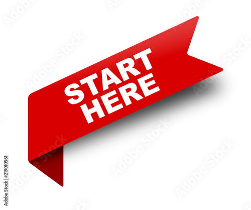 red vector banner ribbon start here