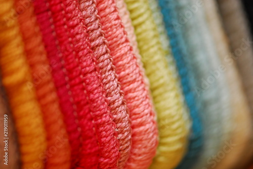 Close up of carpet samples in bright colours