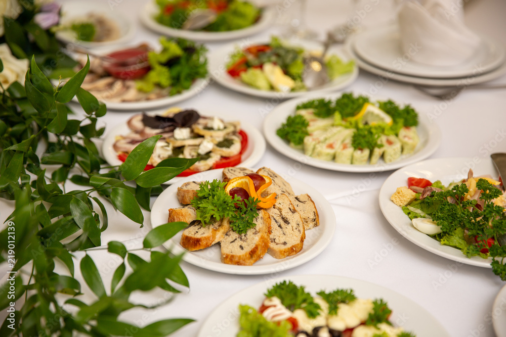 Catering buffet table with a delicious food