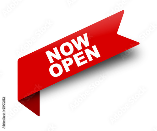 red vector banner ribbon now open
