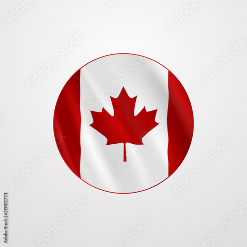 Realistic waving Canada Flag in a circle. Vector background.