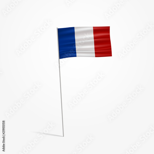 National flag of France on pole. Realistic vector illustration.