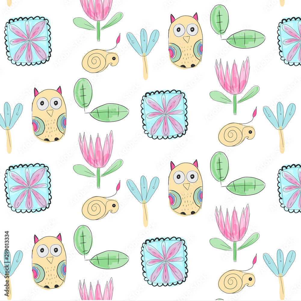 pattern with bird and flowers