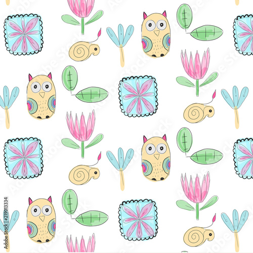 pattern with bird and flowers