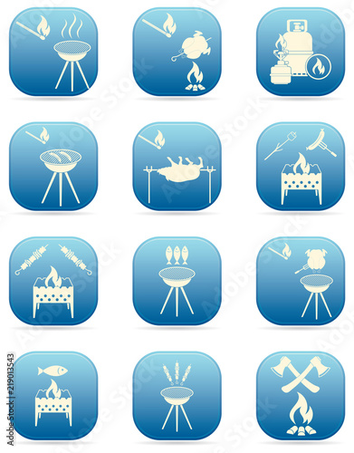 Set of travel and camping equipment icons