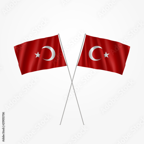 The national flag of Turkey on a pole. The wavy fabric. Realistic vector.