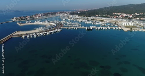 Aerial view of marina Dalmacija, harbour, port, yacht club in Sukošan, Adriatic sea, Croatia