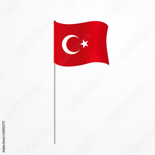 The national flag of Turkey on a pole. The wavy fabric. Realistic vector.