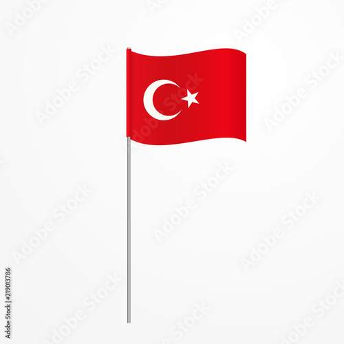 The national flag of Turkey on a pole. The wavy fabric. Realistic vector.