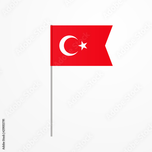 The national flag of Turkey on a pole. The wavy fabric. Realistic vector.