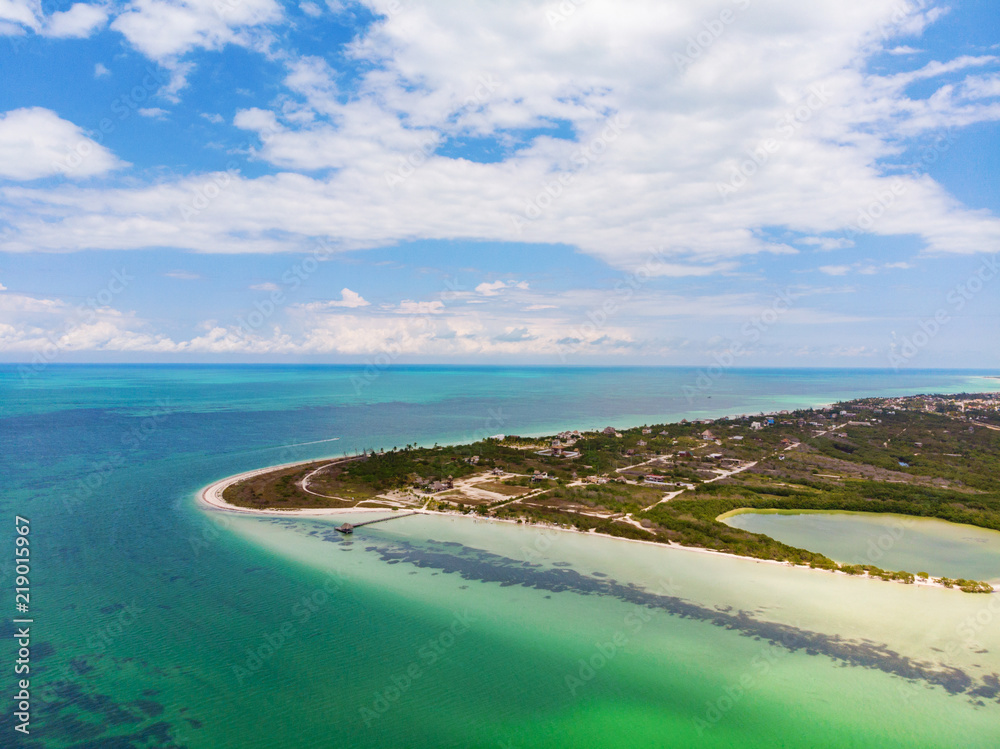 Aerial view of Punta Cocos on the island of Isla Holbox
