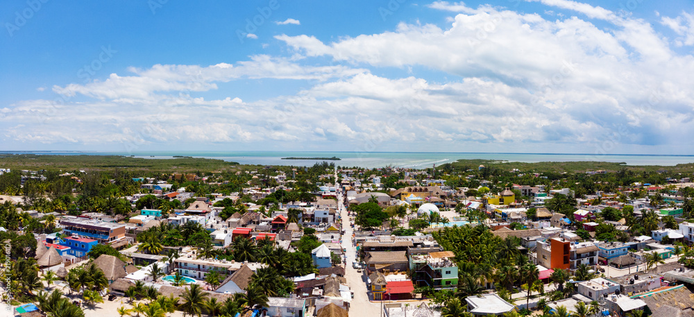Panoramic aerial view of Isla Holbox town centre Panoramic aerial view of Isla Holbox town centre