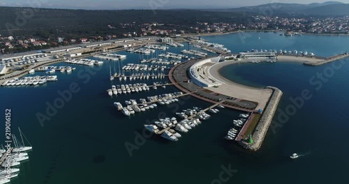 Aerial view of marina Dalmacija, harbour, port, yacht club in Sukošan, Adriatic sea, Croatia